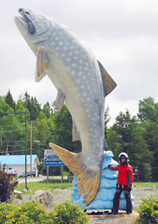 Jenny Otto with big fish statue